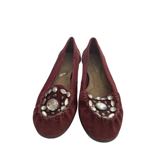 Aerosoles Womens size 8 Burgundy Suede Rhinestone Embellished  Flats shoes - Picture 2 of 8